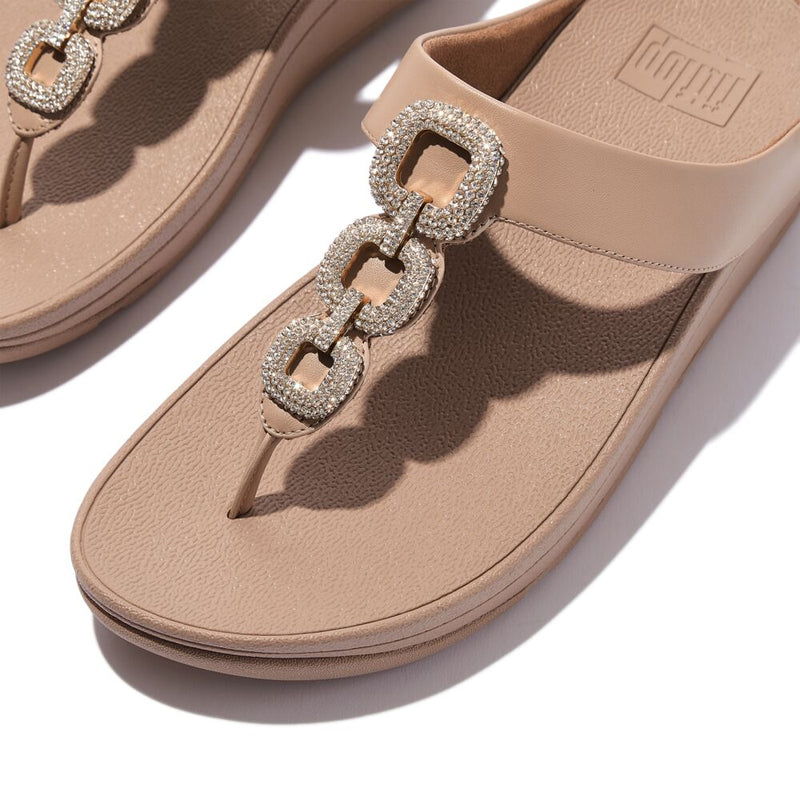 FitFlop Fino Crystal Chain Leather Sandals - Classic Beige