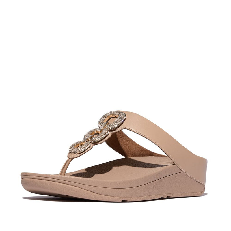 FitFlop Fino Crystal Chain Leather Sandals - Classic Beige