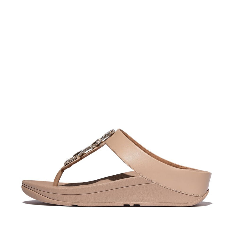 FitFlop Fino Crystal Chain Leather Sandals - Classic Beige