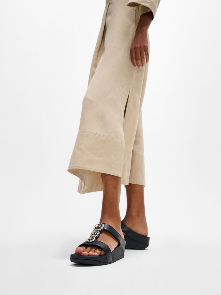 FitFlop Fino Crystal Jewel H-Bar Slide Sandals - All Black