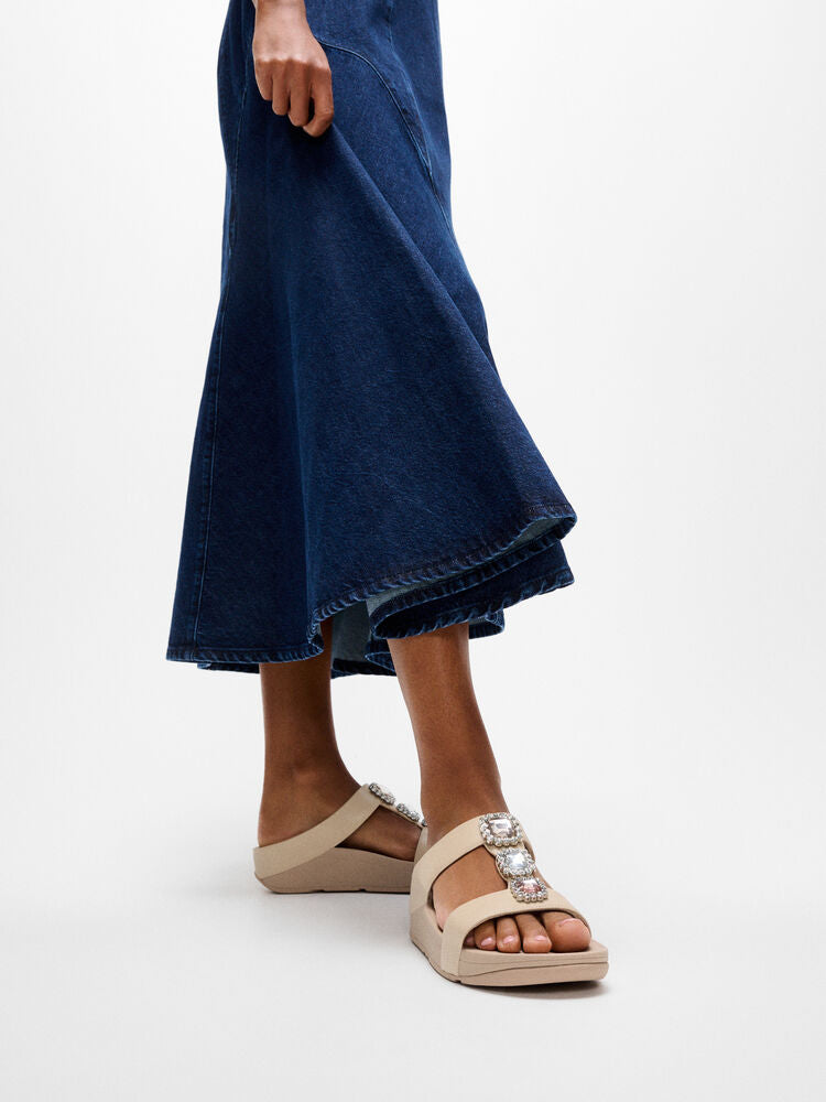 FitFlop Fino Crystal Jewel H-Bar Slide Sandals - Classic Beige
