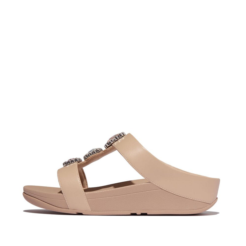FitFlop Fino Crystal Jewel H-Bar Slide Sandals - Classic Beige