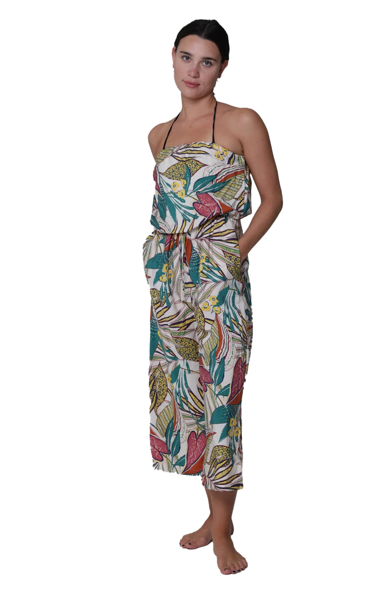 J Valdi Funky Palm Bandeau Jumpsuit Cover Up - Multi