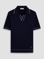 Bugatchi Short Sleeve Johnny Collar Sweater - Navy