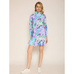 G Lifestyle Long Sleeve Print Zip Mock Neck Top - Island Navy