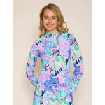 G Lifestyle Long Sleeve Print Zip Mock Neck Top - Island Navy