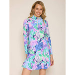 G Lifestyle Long Sleeve Print Zip Mock Neck Top - Island Navy