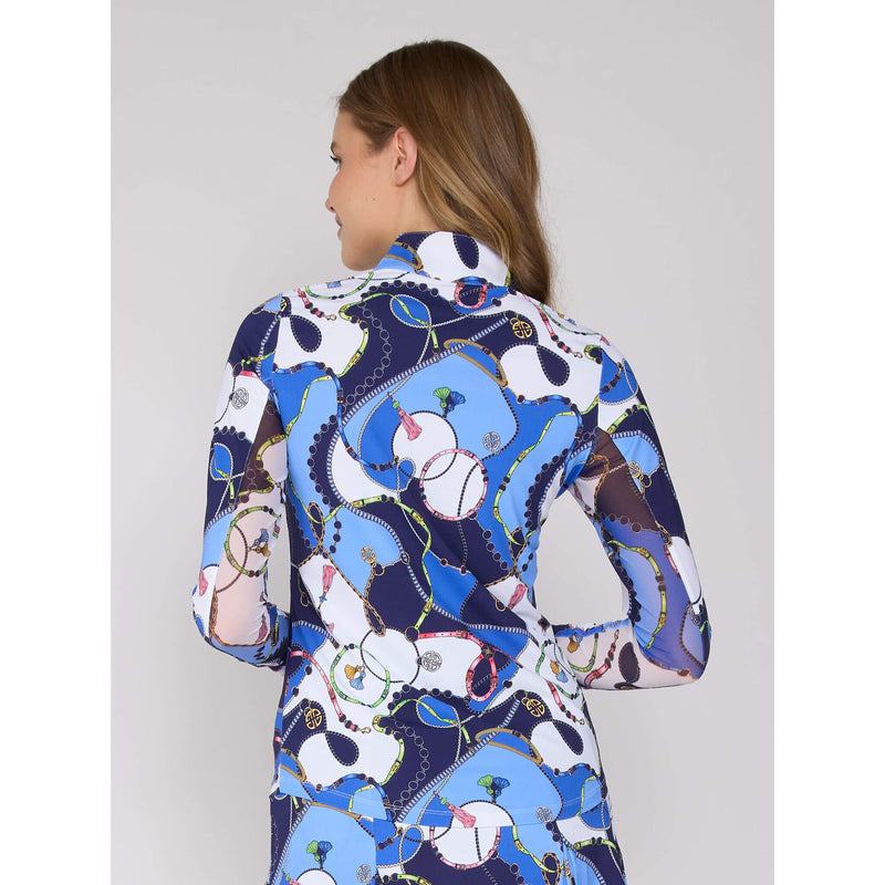 G Lifestyle Quarter Zip Sun Protection Mock Neck Top - Blue Link