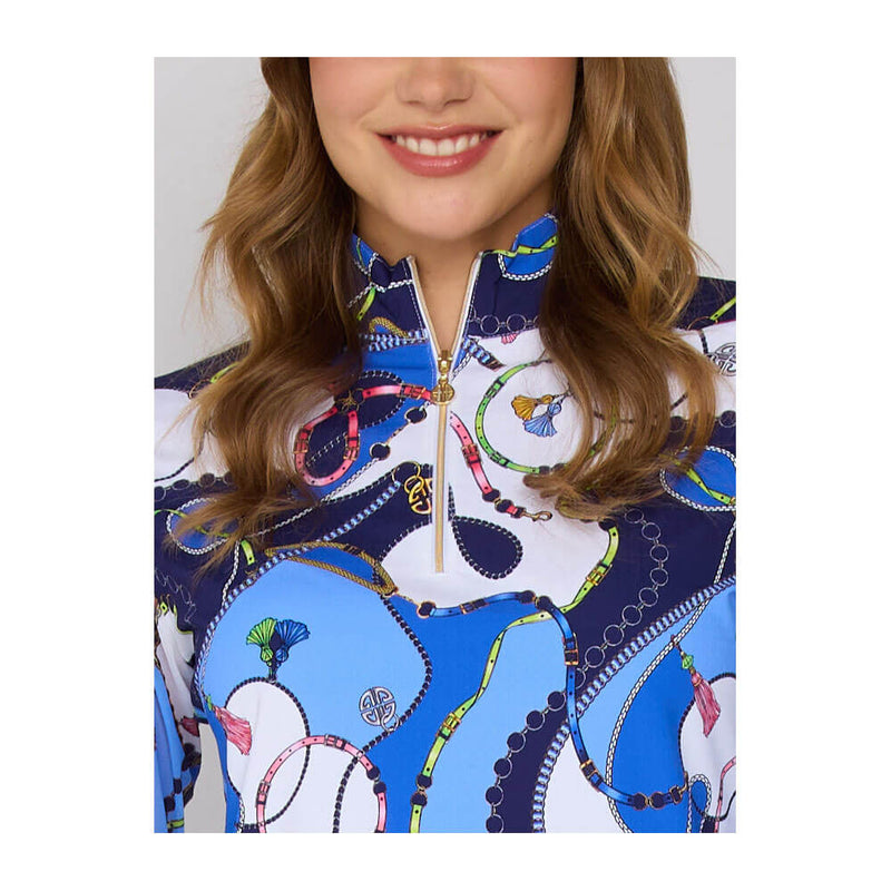 G Lifestyle Quarter Zip Sun Protection Mock Neck Top - Blue Link