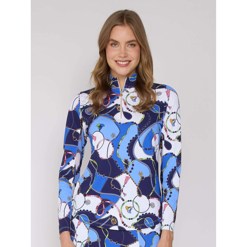 G Lifestyle Quarter Zip Sun Protection Mock Neck Top - Blue Link