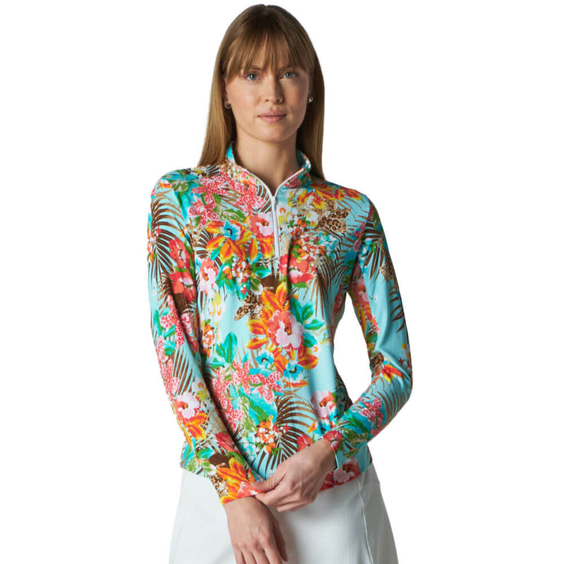 G Lifestyle Wild Orchid Long Sleeve Double Ruffle Top - Aqua