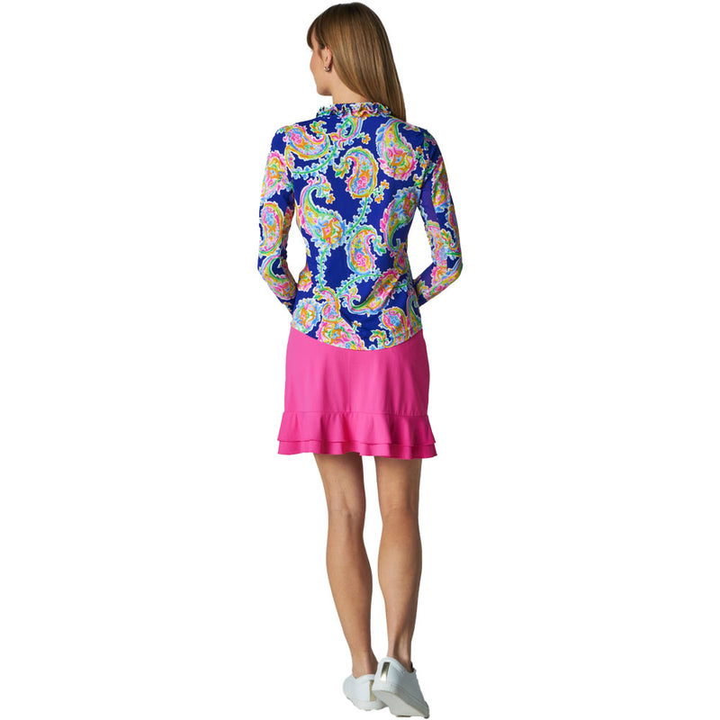 G Lifestyle Paisley Park Long Sleeve Double Ruffle Top - Blue