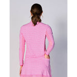 G Lifestyle Cubic Long Sleeve Collar Block Zip Mock Neck Top - Hot Pink/Hot Pink