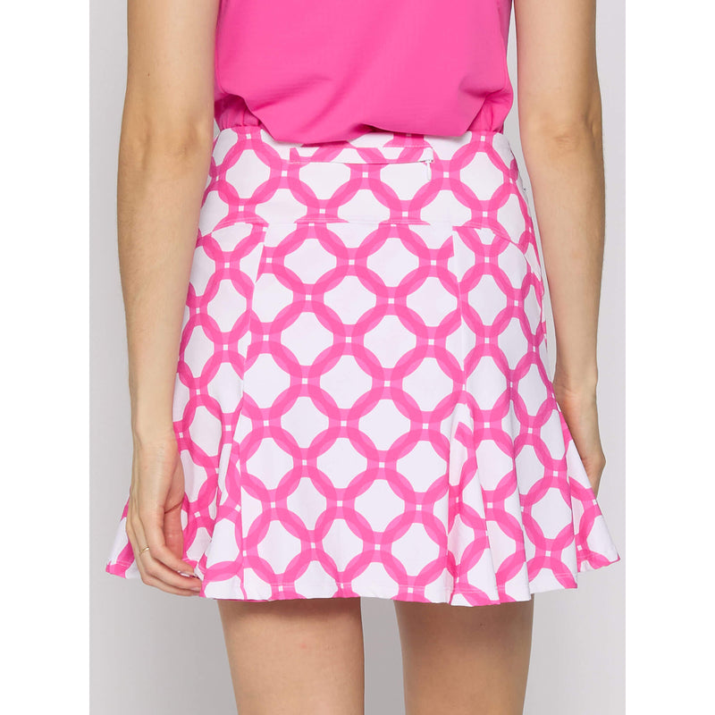G Lifestyle 17-Inch Print Flare Skort - Circle Geo Hot Pink