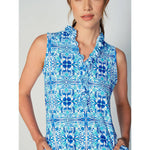 G Lifestyle Tile Sleeveless Double Ruffle Dress - Blue