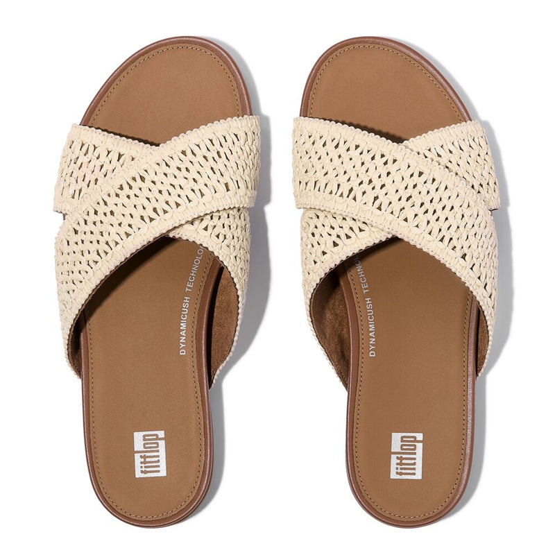 FitFlop Gracie Woven Cross Slide Sandals - Deep Tan / Ivory