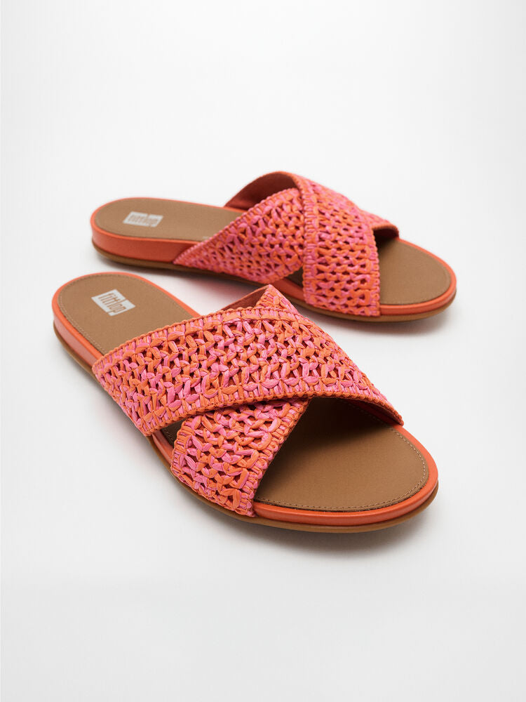 FitFlop Gracie Woven Cross Slide Sandals - Satsuma / Pink Perfect Mix