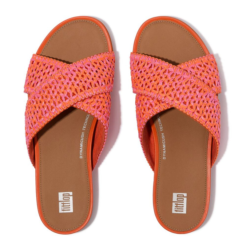 FitFlop Gracie Woven Cross Slide Sandals - Satsuma / Pink Perfect Mix