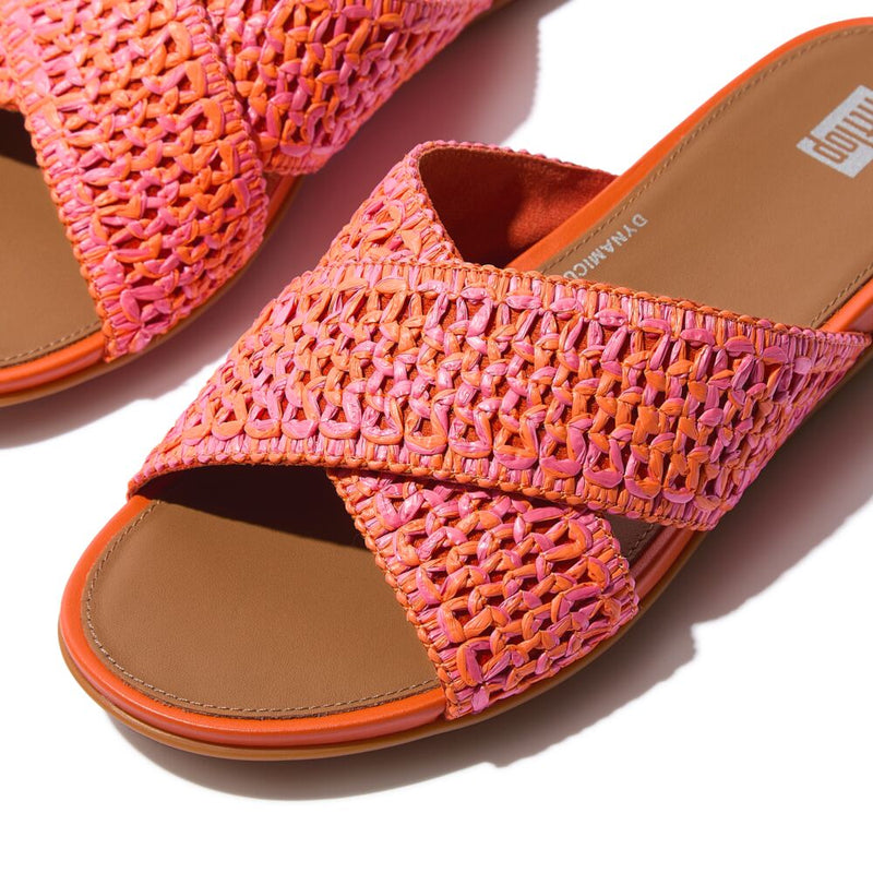 FitFlop Gracie Woven Cross Slide Sandals - Satsuma / Pink Perfect Mix