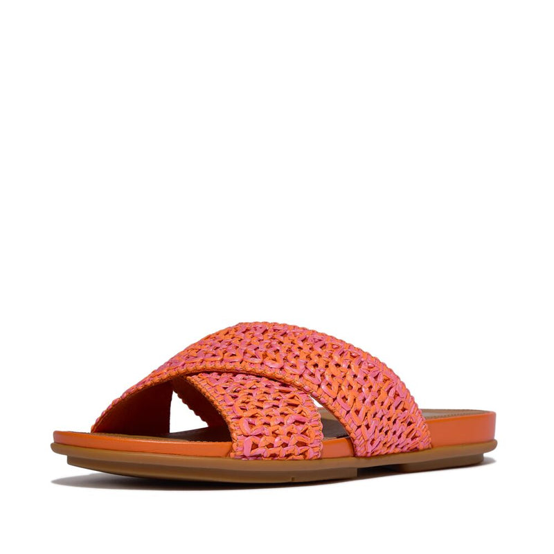 FitFlop Gracie Woven Cross Slide Sandals - Satsuma / Pink Perfect Mix