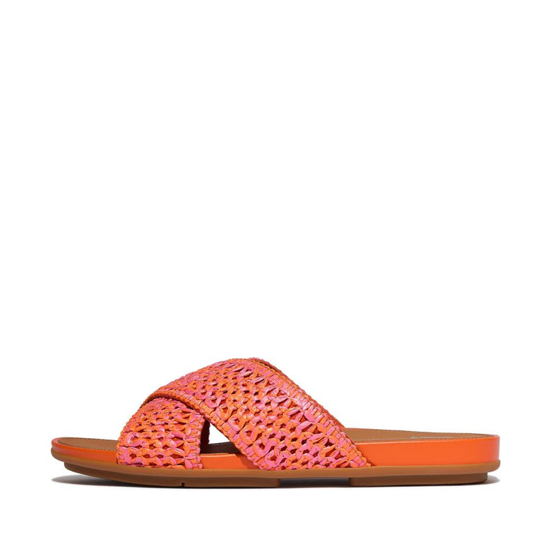 FitFlop Gracie Woven Cross Slide Sandals - Satsuma / Pink Perfect Mix
