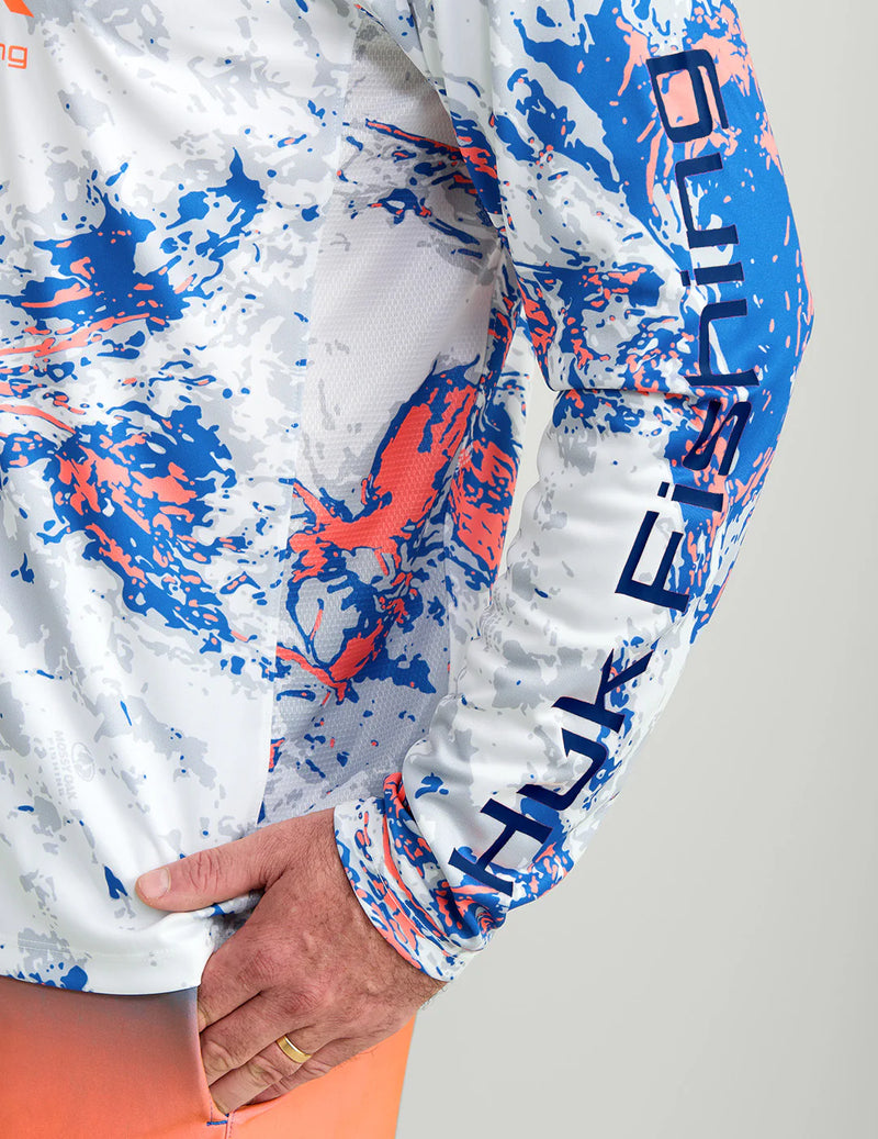 Huk Pursuit Mossy Oak Printed Long Performance Sleeve Crew T-Shirt - Ocean Blue