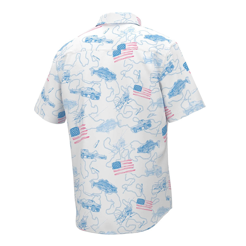 Huk Men's Americookin Kona Button-Down Shirt, Large, Quiet Harbor