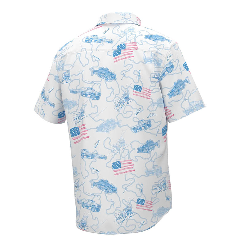 Huk Kona Fish And Flags Short Sleeve Sport Shirt - White