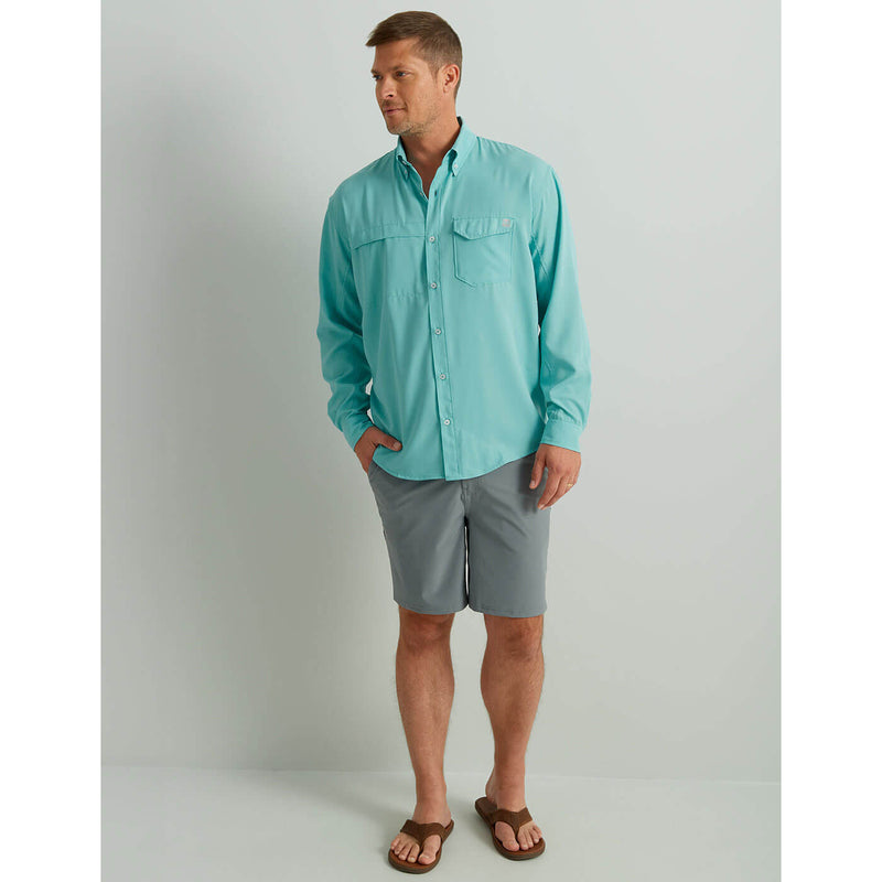 Huk Tide Point Long Sleeve Sport Shirt - Marine Blue