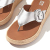 FitFlop F-Mode Espadrille Adj. Leather Flatform Toe-Thongs Sandals - Silver