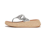 FitFlop F-Mode Espadrille Adj. Leather Flatform Toe-Thongs Sandals - Silver