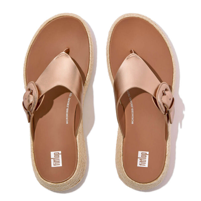 FitFlop F-Mode Espadrille Adj. Leather Flatform Toe-Thongs Sandals - Rose Gold