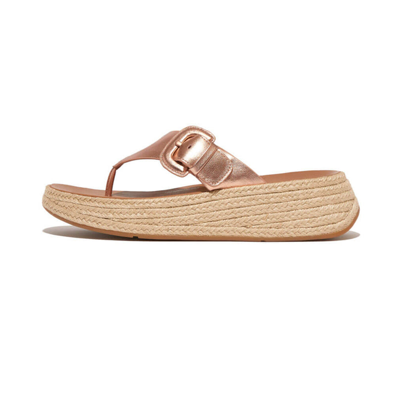 FitFlop F-Mode Espadrille Adj. Leather Flatform Toe-Thongs Sandals - Rose Gold