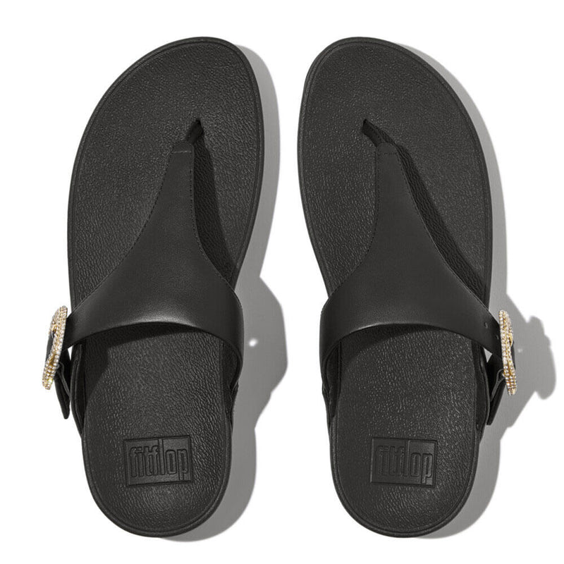 FitFlop Lulu Crystal-Buckle Leather Toe-Post Sandals - Black