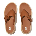 FitFlop F-Mode Espadrille Adj. Leather Flatform Toe-Thongs Sandals - Light Tan