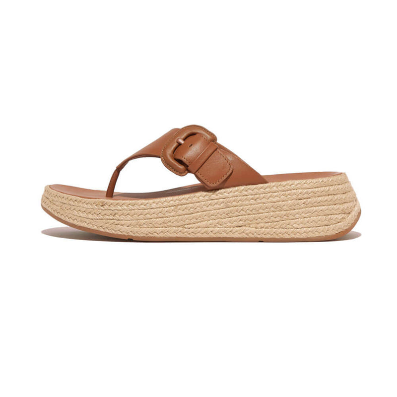 FitFlop F-Mode Espadrille Adj. Leather Flatform Toe-Thongs Sandals - Light Tan