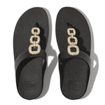 FitFlop Fino Crystal Chain Leather Sandals - Black