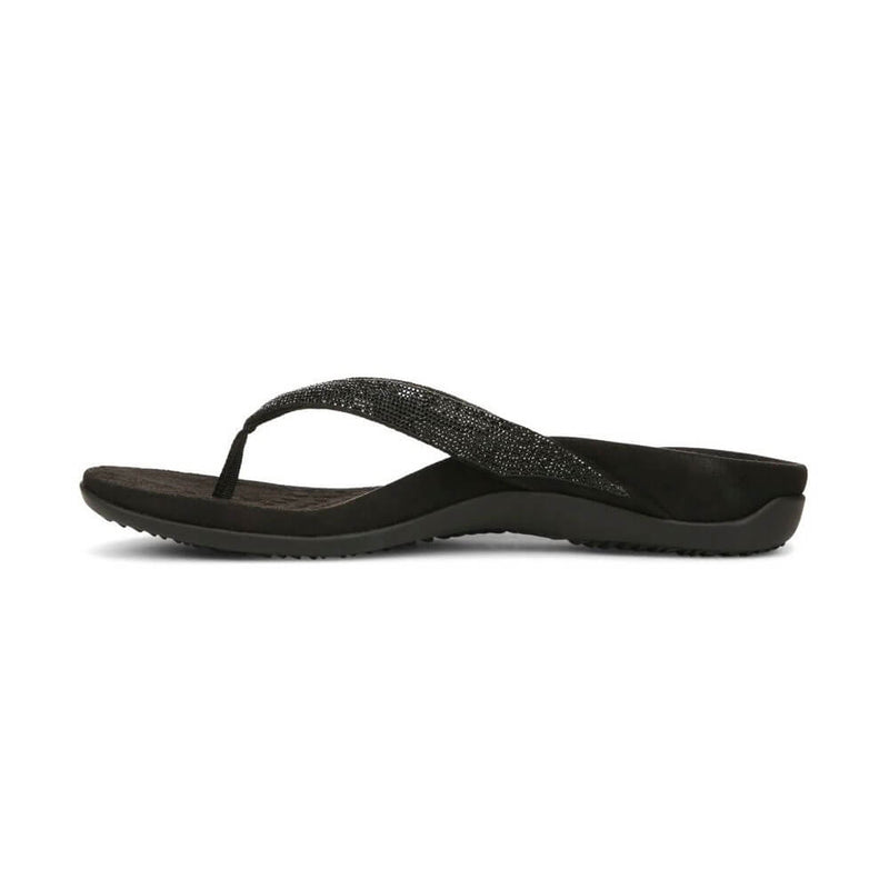 Vionic Dillon Shine Toe-Post Sandals - Black Rhinestone