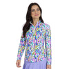 IBKUL Calli Print Long Sleeve Mock Neck Top - Turquoise Multi