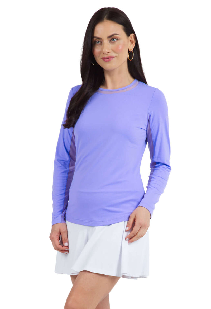 IBKUL Womens Long Sleeve Crew Solid Top - Lavender