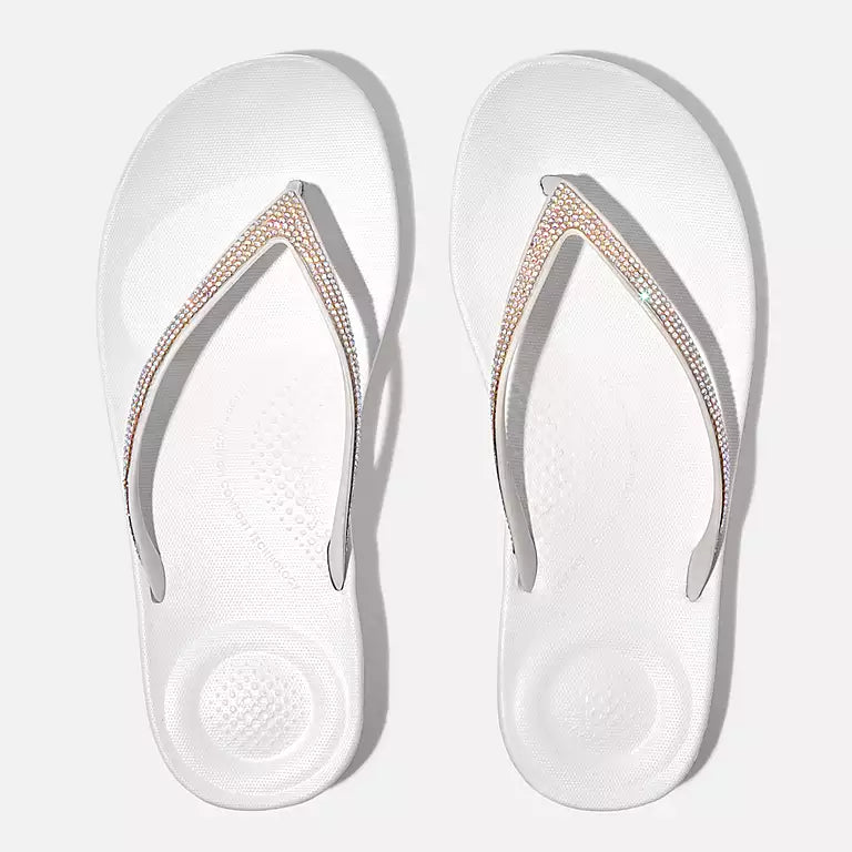 FitFlop Iqushion Sparkle Flip Flops Sandals - Urban White