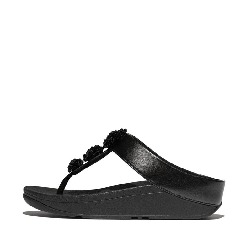 FitFlop Fino Beadie Button Metallic Sandals - Metallic Black