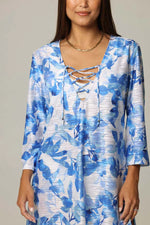 J Valdi Blue Bell Lace Neck Tunic Coverup - Blue Multi/White