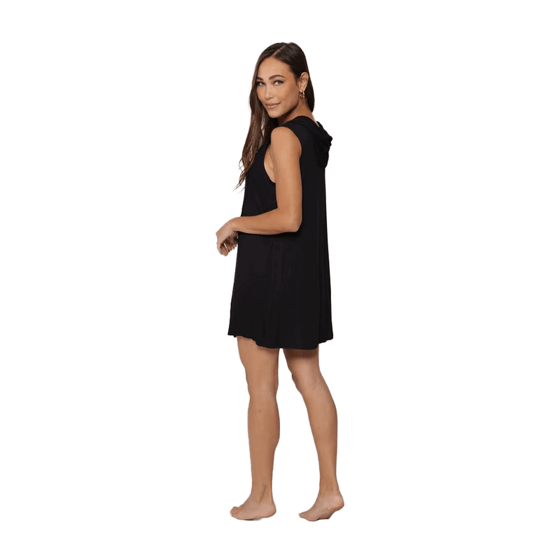 J Valdi Kira Slub Sleeveless Full Zip Hoodie Coverup - Black