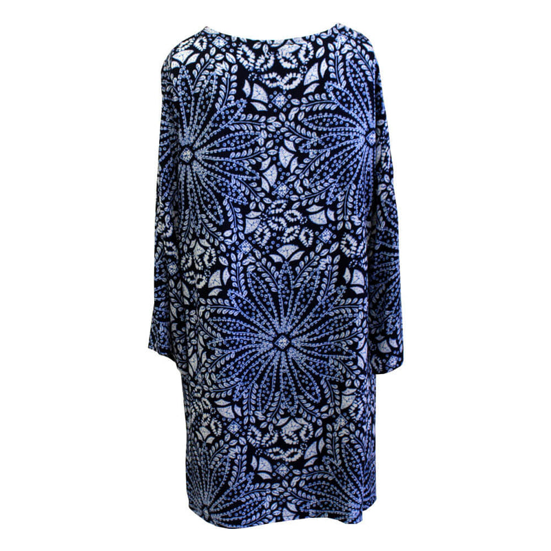 J Valdi Batik Lace Neck Tunic Coverup - Blue/White