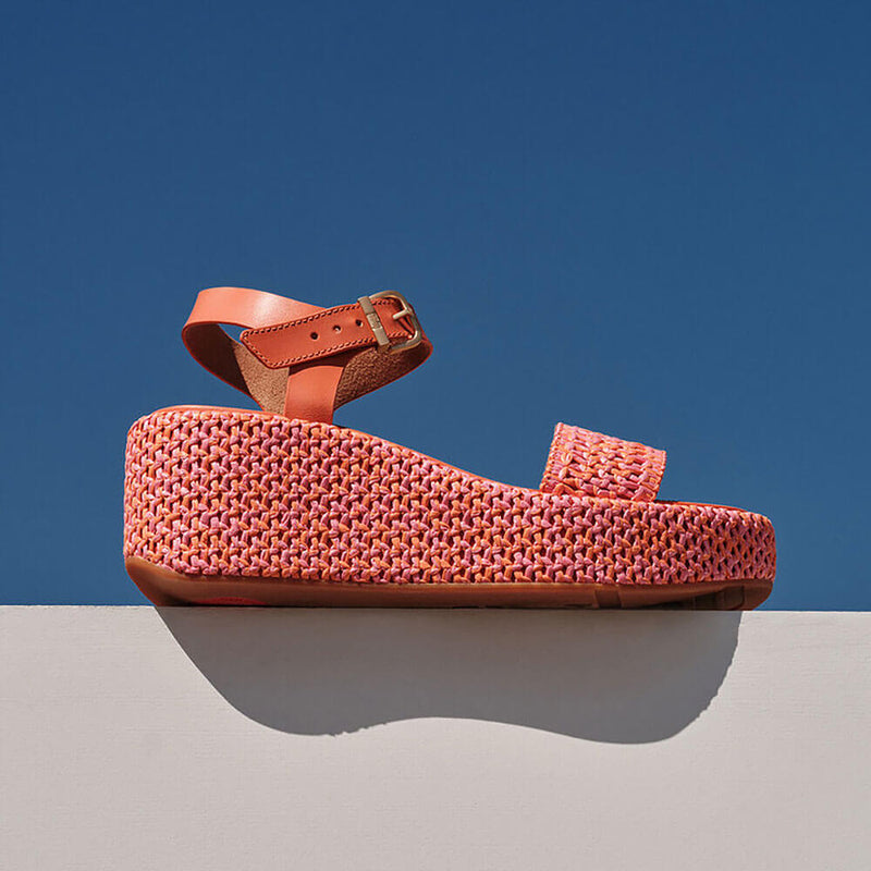 FitFlop Platfforms Woven Wedge Ankle Strap Sandals - Satsuma / Pink Perfect Mix