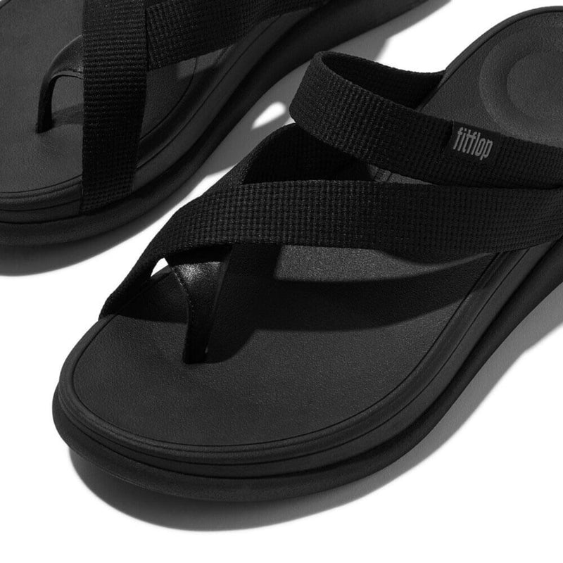 F-Mode Go Webbing Flatform Sling Sandals - All Black