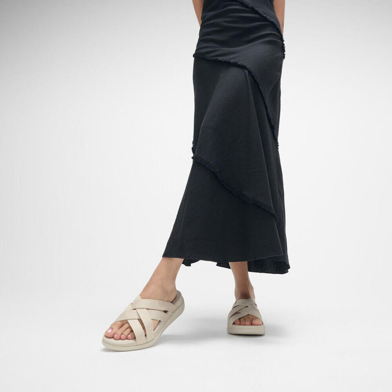 F-Mode Go Webbing Flatform Strappy Slides Sandals - Paris Beige