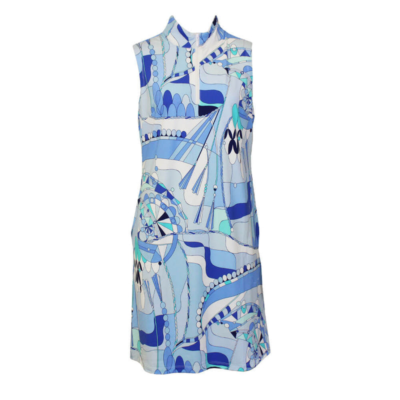 Kenny Dana Carnival Sleeveless Mock Neck Dress - Blue Tonal