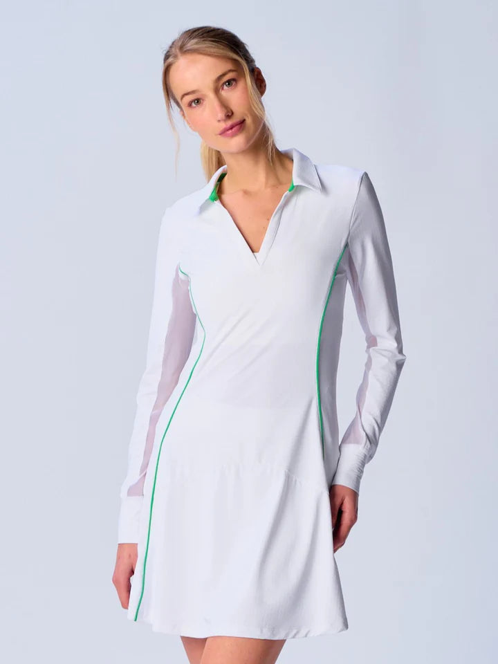 G Lifestyle Color Block Long Sleeve Dress - White/Kelly Green